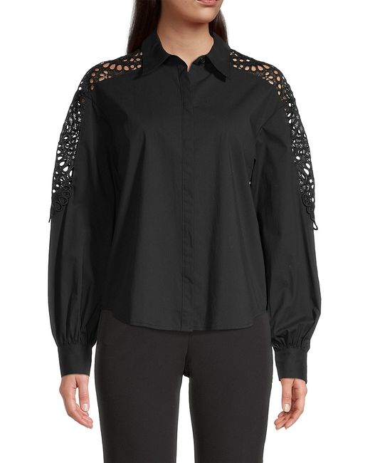 Donna Karan Lace-Sleeve Poplin Shirt XL