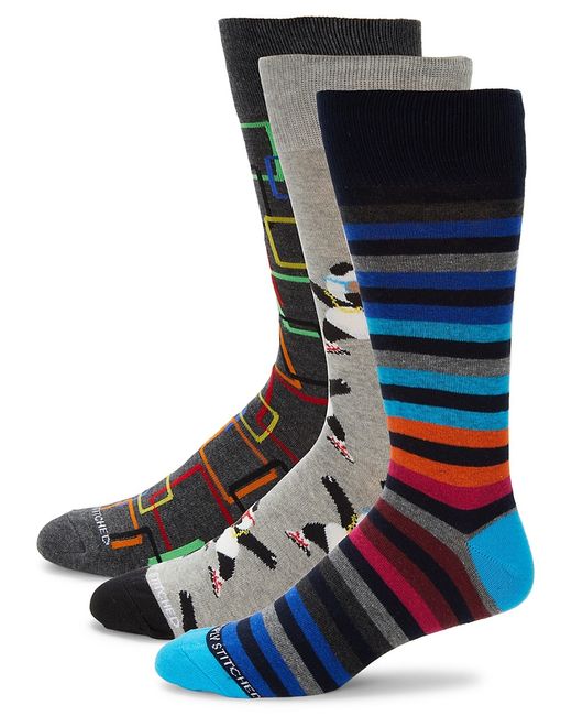 Unsimply Stitched 3-Piece Striped Crew Socks