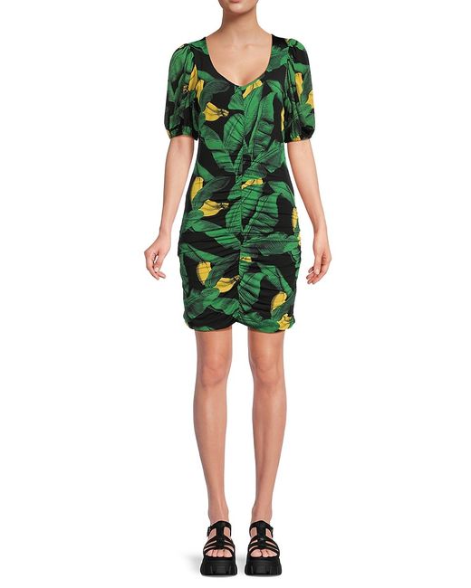Ganni Leaf Print Bodycon Mini Dress 32 0