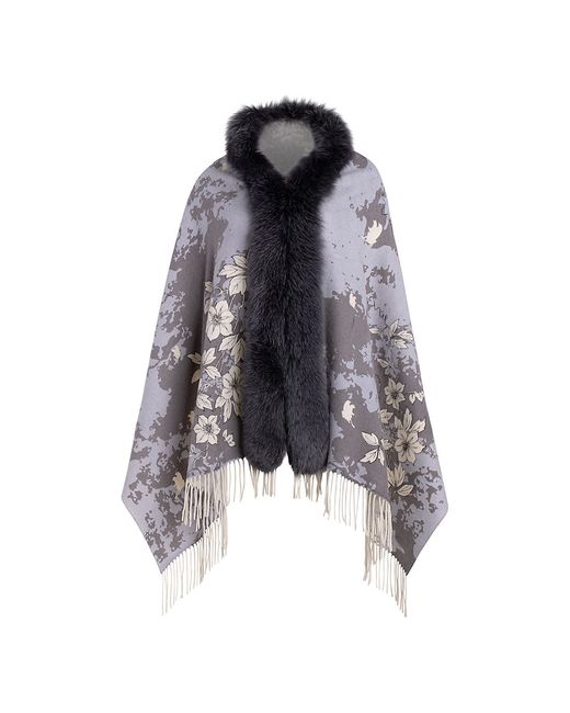 Wolfie Furs Made For Generations Toscana Shearling Trim Floral Cashmere Blend Shawl