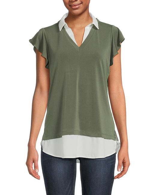 Adrianna Papell Flutter Sleeve 2-Layer Shirt S