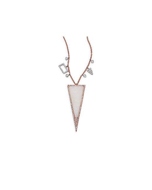 Meira T Druzy Diamond 14K White Triangle Pendant Necklace