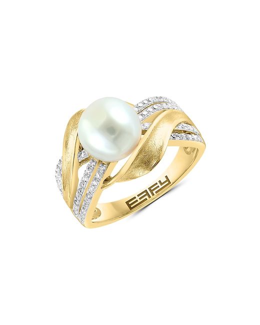 Effy ENY 14K Diamond 0.26 TCW Freshwater Pearl Ring