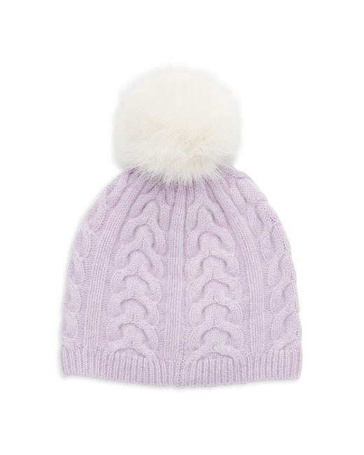 Saks Fifth Avenue Made in Italy Saks Fifth Avenue Faux Fur Pom Cable Knit Cashmere Beanie