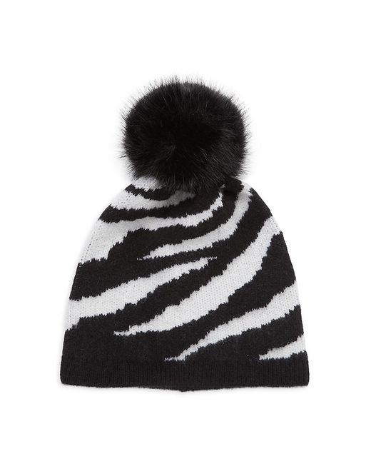 Saks Fifth Avenue Made in Italy Saks Fifth Avenue Zebra Pattern Faux Fur Trim Cashmere Beanie