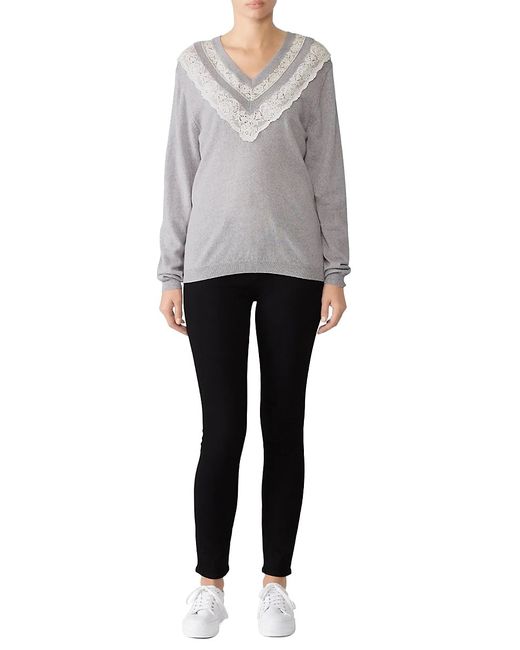 Rebecca Taylor Merino Wool Lace V Neck Sweater XS