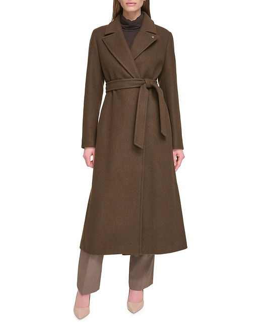 Calvin Klein Faux Wool Belted Wrap Coat