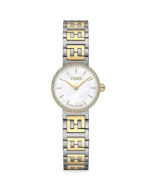 Fendi Forever 19MM Two Tone Stainless Steel Diamond Mother Of Pearl Bracelet Watch