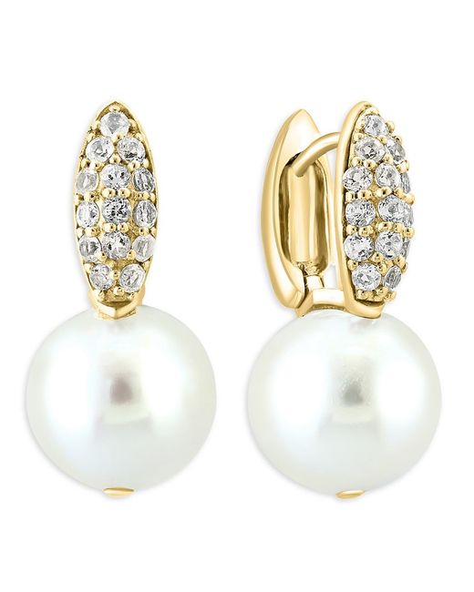 Effy ENY 14K Goldplated Sterling 12MM Freshwater Pearl White Topaz Drop Earrings