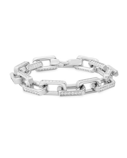 Anthony Jacobs Stainless Steel Simulated Diamond Heirloom Link Chain Bracelet