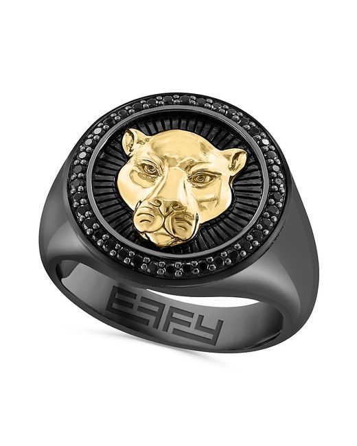 Effy Rhodium Plated Sterling Silver 14K Gold Spinel Signet Ring