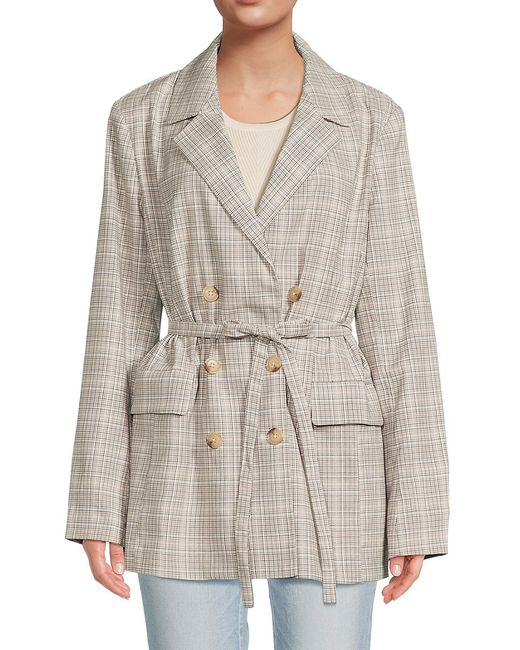 Free People Olivia Plaid Double Breasted Belted Blazer XS