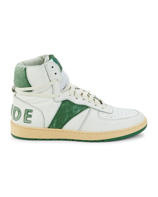 R H U D E Logo Colorblock Leather Mid Top Sneakers 8