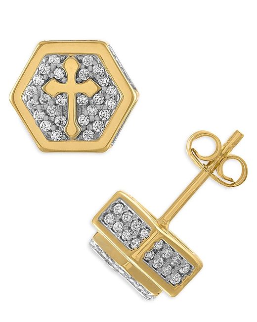 Esquire 14K Goldplated Sterling Cubic Zirconia Cross Stud Earrings