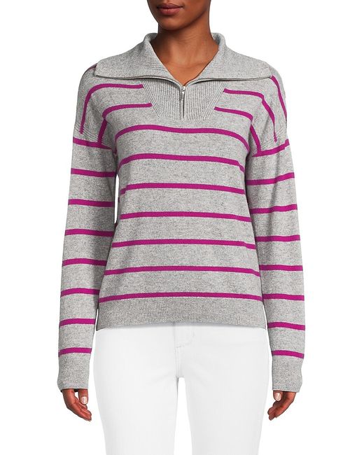 Amicale Striped Cashmere Quarter Zip Sweater L