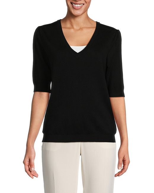 Ellen Tracy V-Neck Solid Sweater XS