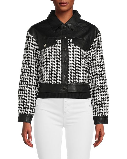 Wdny Houndstooth Faux Leather Cropped Jacket S