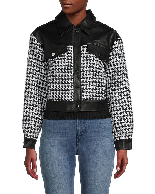 Wdny Faux Leather Houndstooth Jacket S