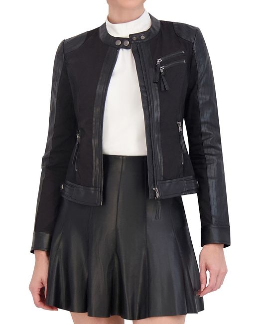 Ookie & Lala Mixed Media Faux Leather Trim Moto Jacket XS
