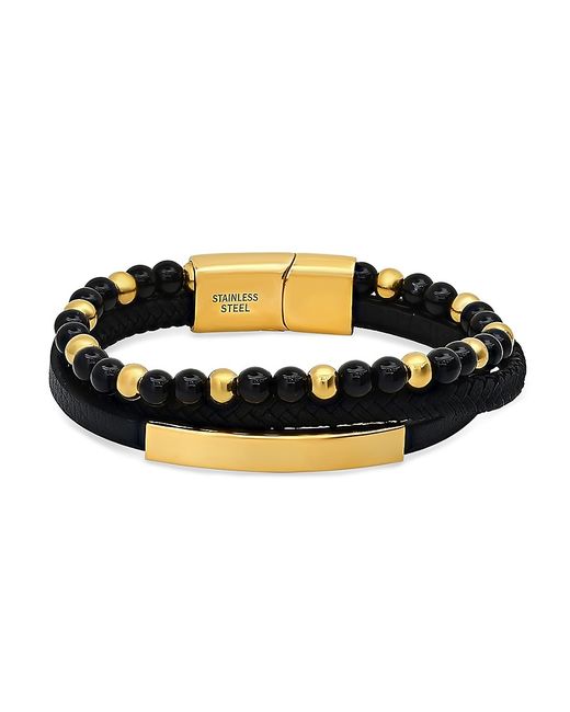 Anthony Jacobs 18K Goldplated Stainless Steel Lava Leather Tri Strand Bracelet