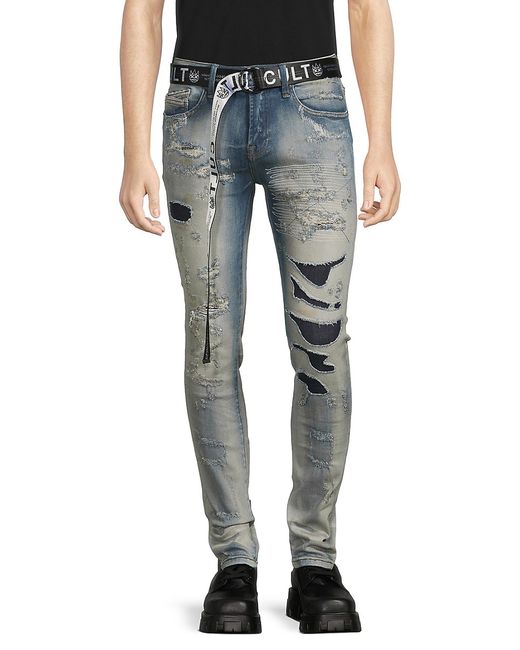 Cult Of Individuality Belted Ripped Super Skinny Jeans