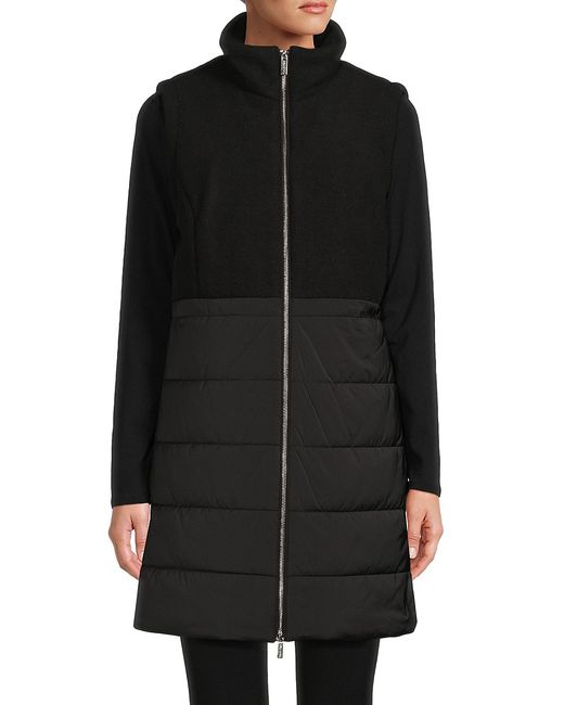 Calvin Klein Faux Fur Quilted Longline Zip Vest