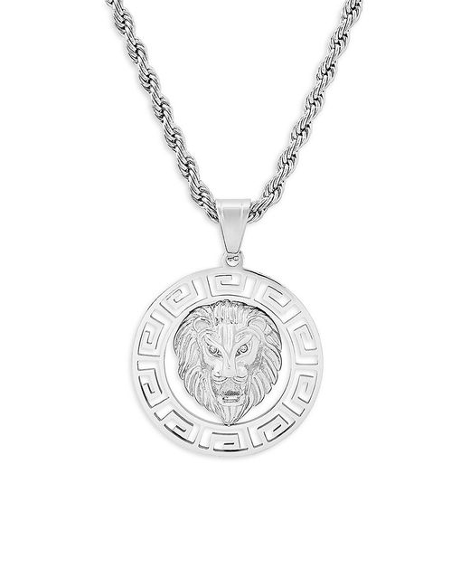 Anthony Jacobs Stainless Steel Simulated Diamond Lion Pendant Necklace