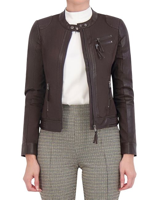 Ookie & Lala Mixed Media Faux Leather Trim Moto Jacket