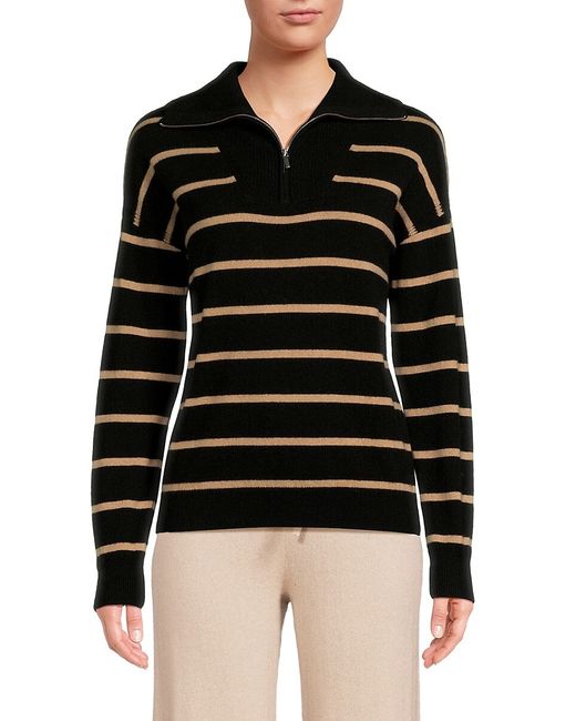 Amicale Striped Cashmere Quarter Zip Sweater