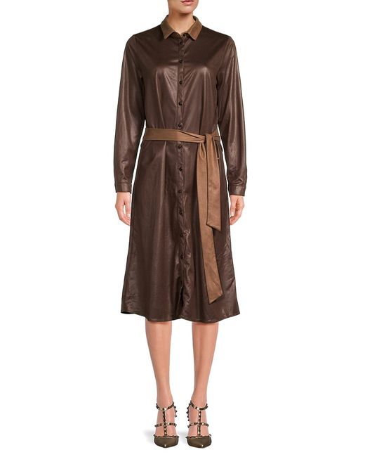 YAL New York Belted Faux Leather Midi Dress