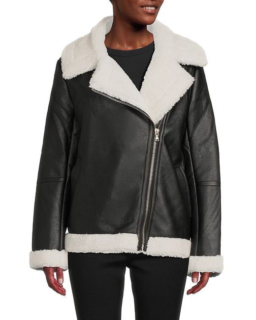 Saks Fifth Avenue Made in Italy Saks Fifth Avenue Oversized Faux Shearling Leather Biker Jacket