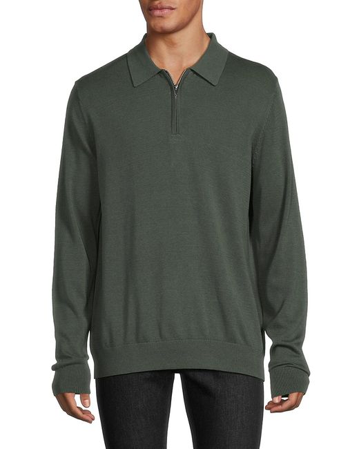 Saks Fifth Avenue Made in Italy Saks Fifth Avenue Long Sleeve Quarter Zip Polo Sweater