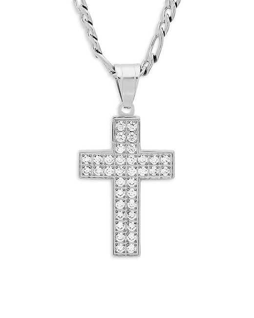 Anthony Jacobs Stainless Steel Simulated Diamond Cross Pendant Necklace