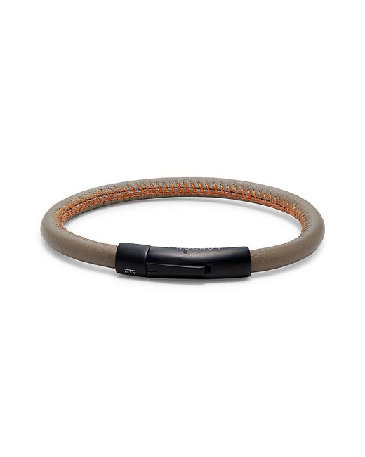 Tateossian IP Plated Steel Leather Bracelet