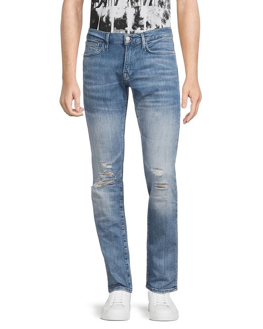 Frame Mid Rise Distressed Slim Fit Jeans
