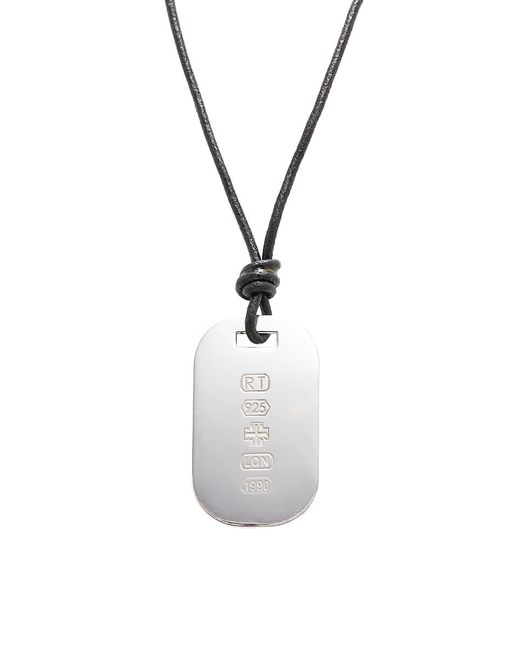 Tateossian Rhodium Plated Sterling Leather ID Tag Pendant Necklace