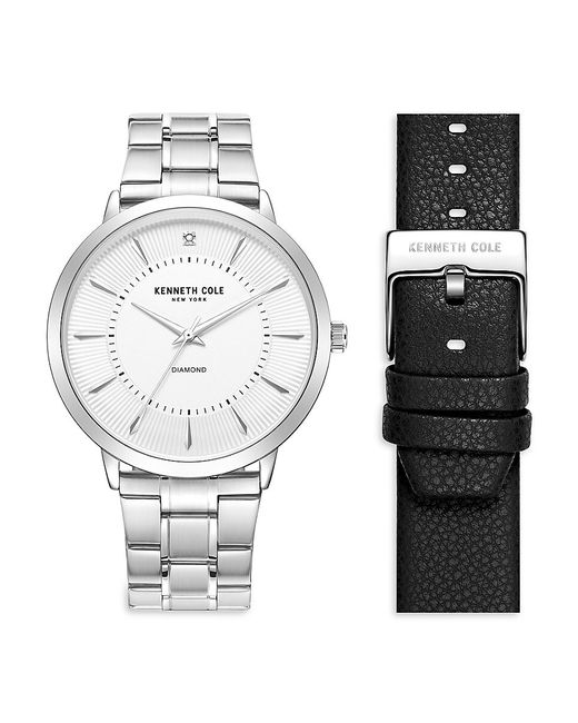 Kenneth Cole 43MM Stainless Steel Diamond Bracelet Leather Strap Watch Gift Set