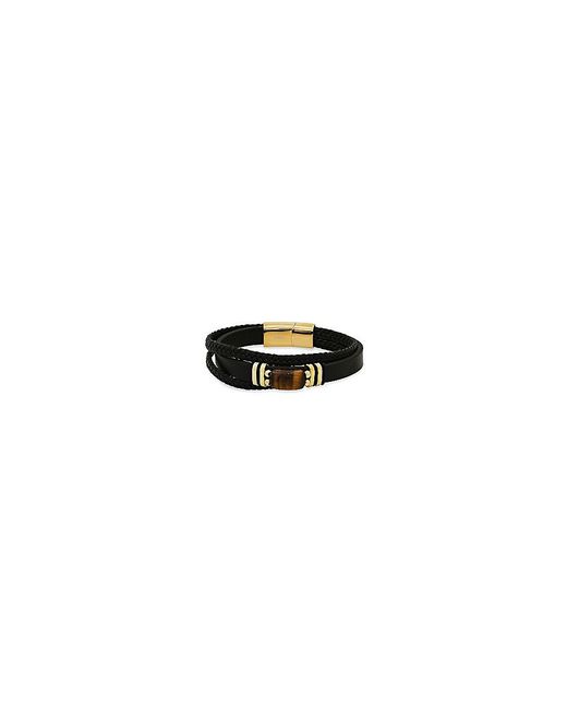 Anthony Jacobs Stainless Steel Tiger Eye Leather Bracelet