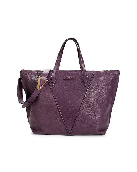 Versace Logo Embossed Leather Tote Bag