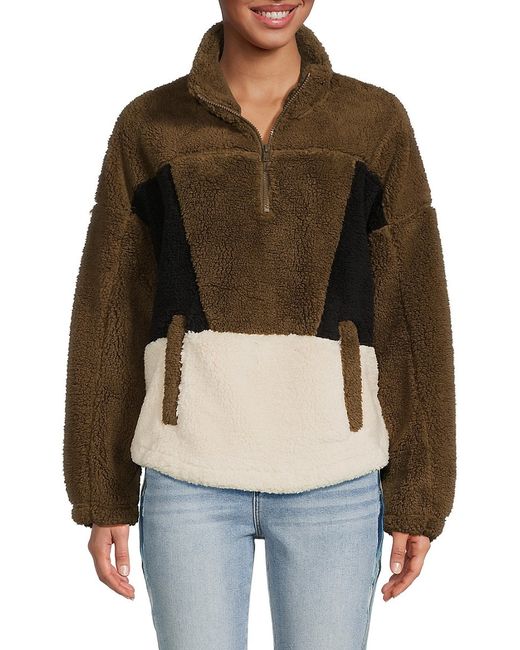 Sage Collective Arise Faux Sherpa Colorblock Quarter Zip Pullover