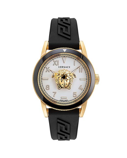 Versace V-Palazzo 43MM IP Goldtone Stainless Steel Silicone Strap Watch