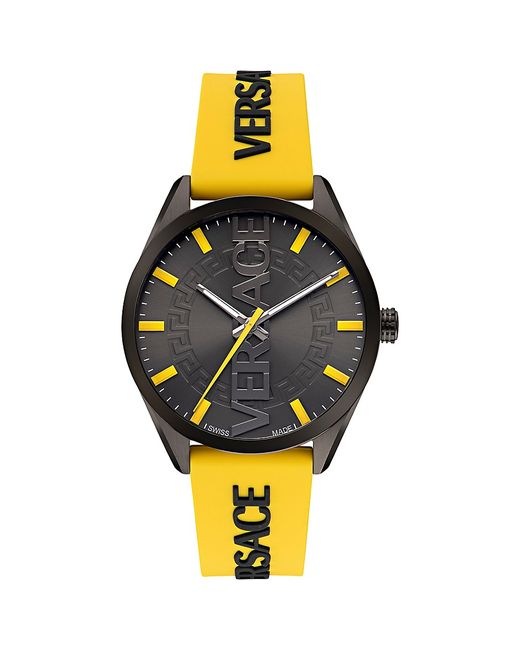 Versace V-Vertical 42MM Logo Stainless Steel Silicone Strap Watch