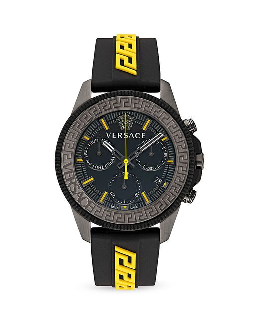 Versace Greca Action 45MM Stainless Steel Silicone Strap Chronograph Watch
