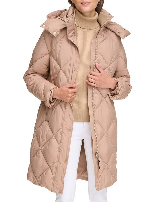 St. John DKNY Diamond Quilted Hooded Puffer Coat