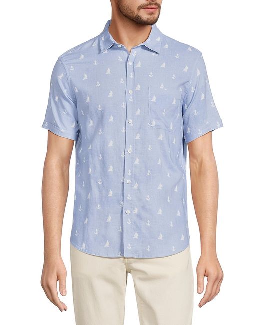 Saks Fifth Avenue Made in Italy Saks Fifth Avenue Sailing Short Sleeve Linen Blend Button Down Shirt