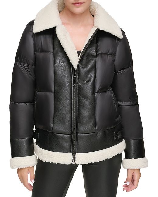 Andrew Marc Faux Leather Sherpa Puffer Jacket