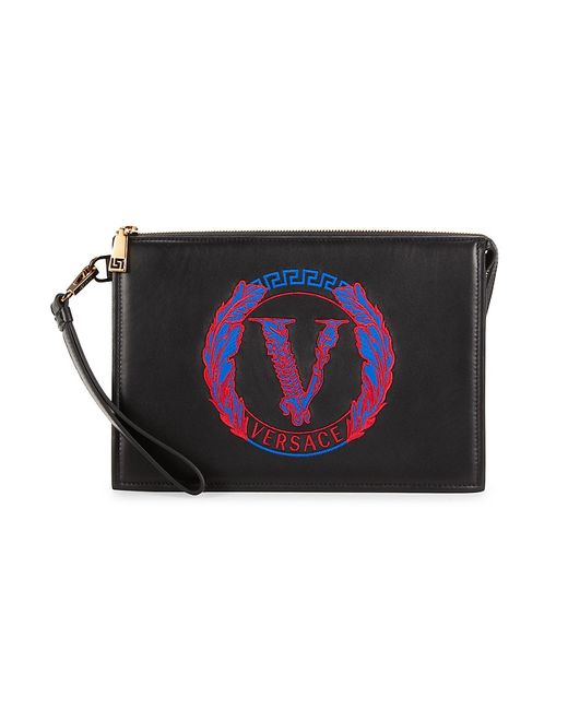 Versace Collegiate V Logo Leather Clutch