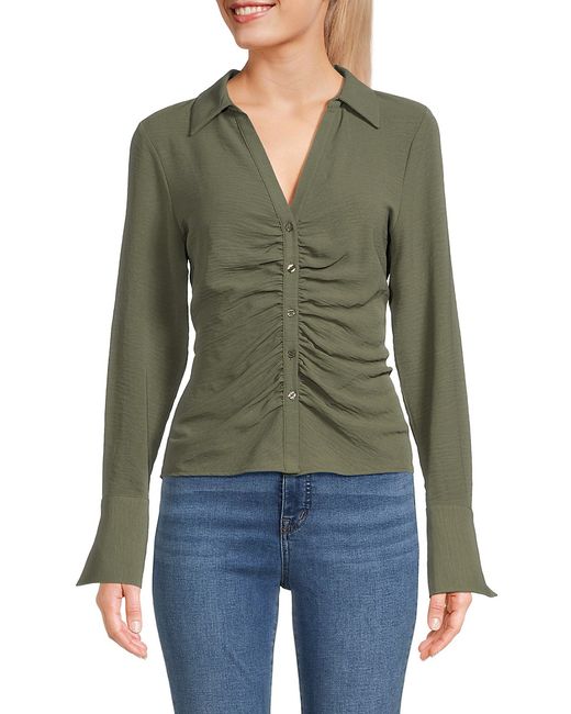 Laundry by Shelli Segal Ruched Collared Satin Shirt