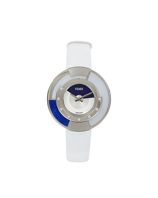Fendi Policromia 34MM Diamond Stainless Steel Leather Strap Watch