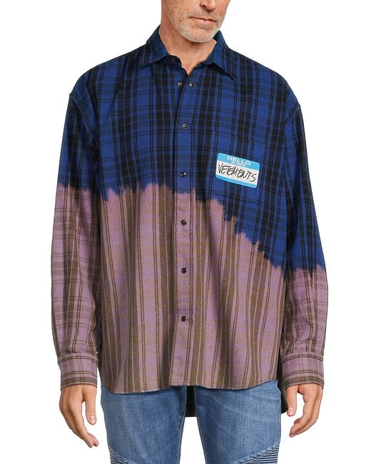Vetements Name Tag Bleach Dye Plaid Button Down Shirt